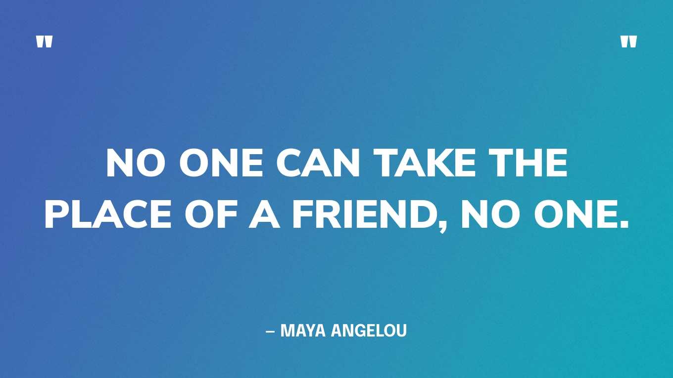 “No one can take the place of a friend, no one.” — Maya Angelou