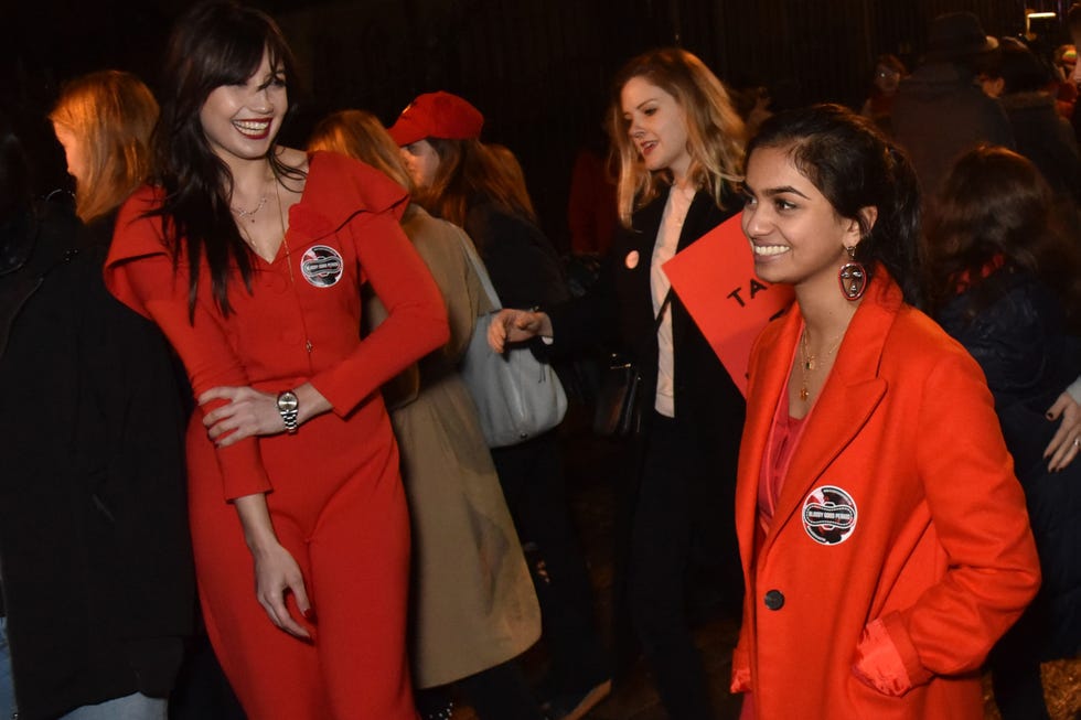 london, england december 20 daisy lowe l and amika george attend the freeperiods protest at richmond terrace on december 20, 2017 in london, england photo by david m benettdave benettgetty images